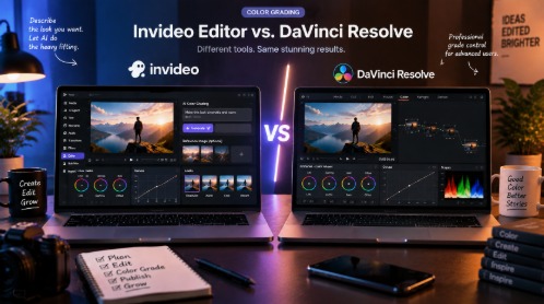 Invideo Editor vs DaVinci Resolve: Color Grading Compared